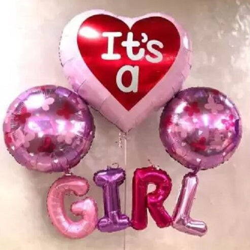 Set 4 baloane, Zola®, It s a girl, nuante de roz, modele diferite Set 4 baloane, Zola®, It s a girl, nuante de roz, modele diferite